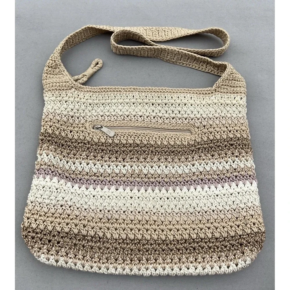 The Sak Riviera Beige Crochet Crossbody Bag Lined Boho Bohemian Summer Festival - Picture 6 of 16